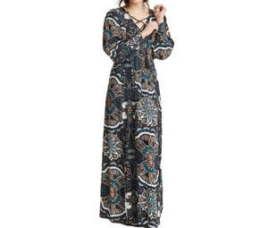 H&M Multicolor Long Sleeve Geometric Print Maxi Dress Sz 2